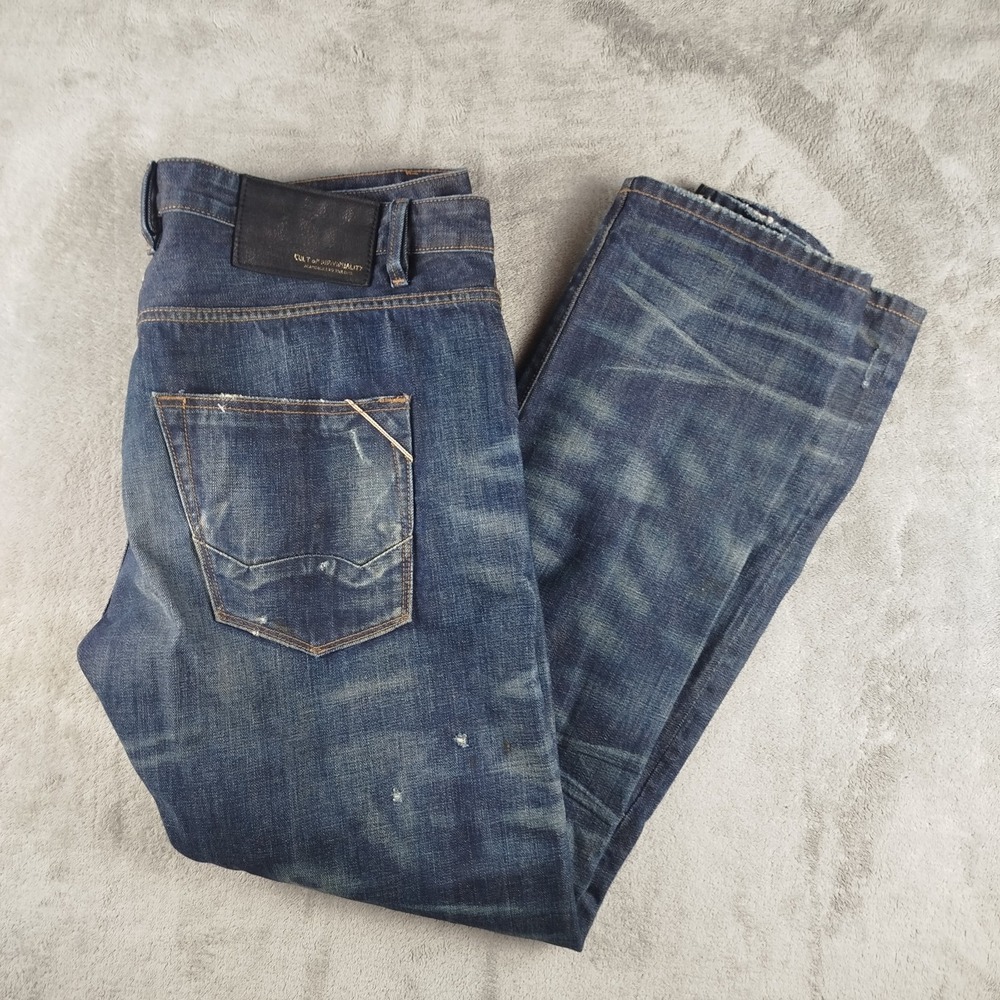 Cult of Individuality Japanese Selvedge Jeans Greaser Moto Mens 40X34 Distressed